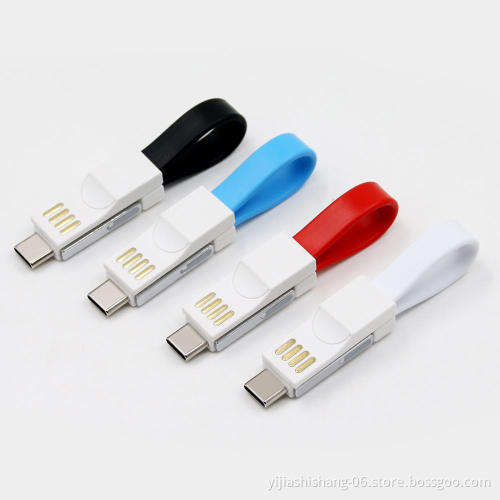Yijiashishang CE ROHS Certified Portable 3 in 1 Magnetic Keychain USB Charging Cable for iOS,Android Micro USB and Type C Mobile Phones